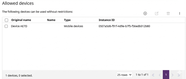 Permitted Device Device control (Windows computers)